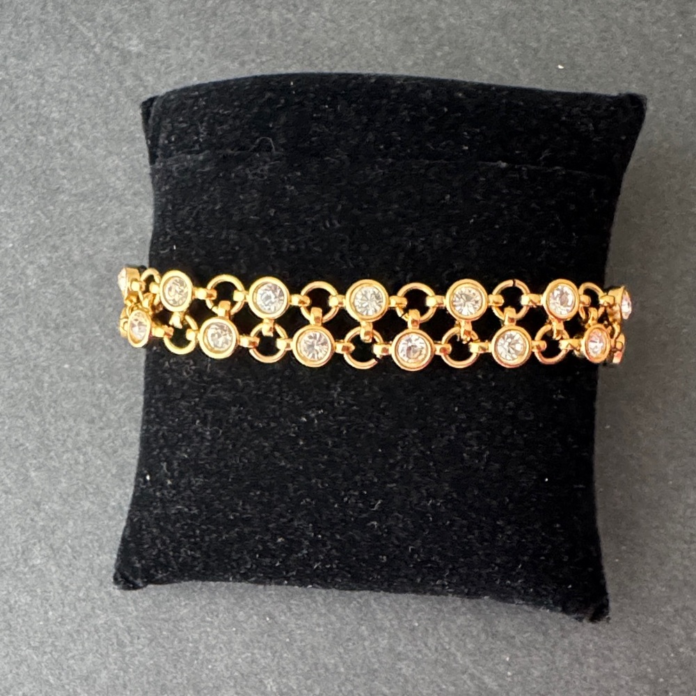 Swarovski Crystal Double Row Tennis Bracelet Gold-tone 7.5" Round Stone